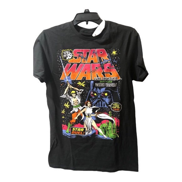 Star Wars Luke Skywalker battles Darth Vader graphic print black t-shirt size S - Picture 6 of 16